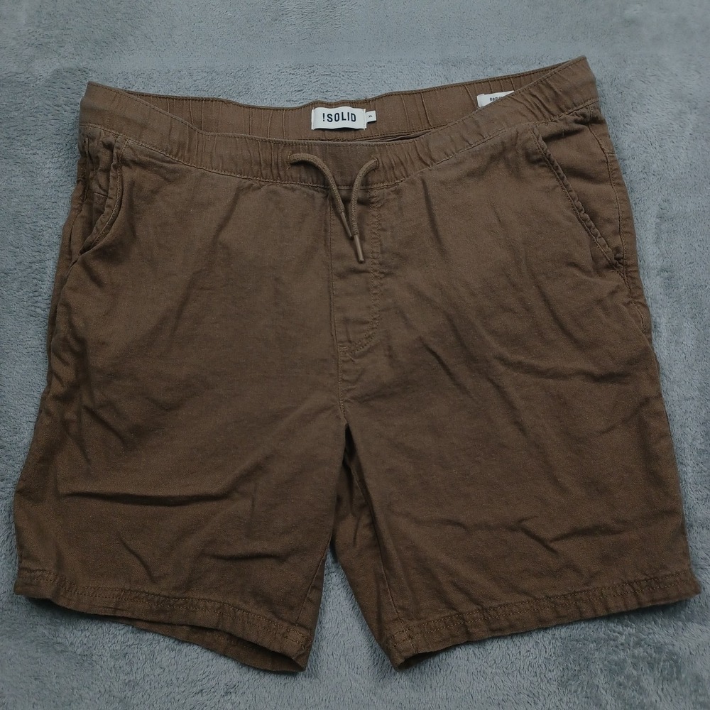 !Solid Shorts Mens XL Brown Linen Blend Drawstring Pockets‎ Preppy